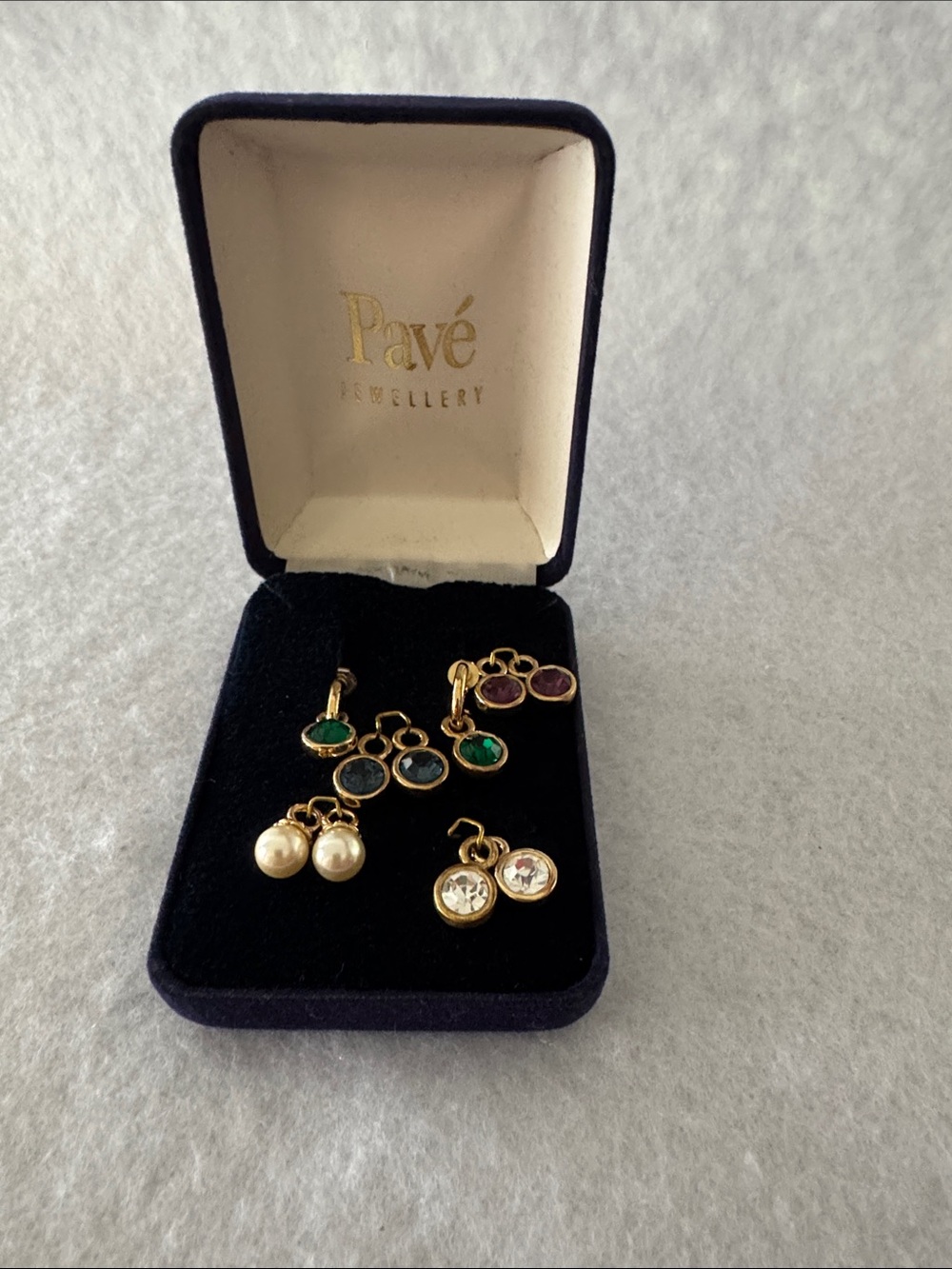 Gold-Plated Multi-Color Charm Earring Set - Green, Blue, Purple, Pearl, Clear